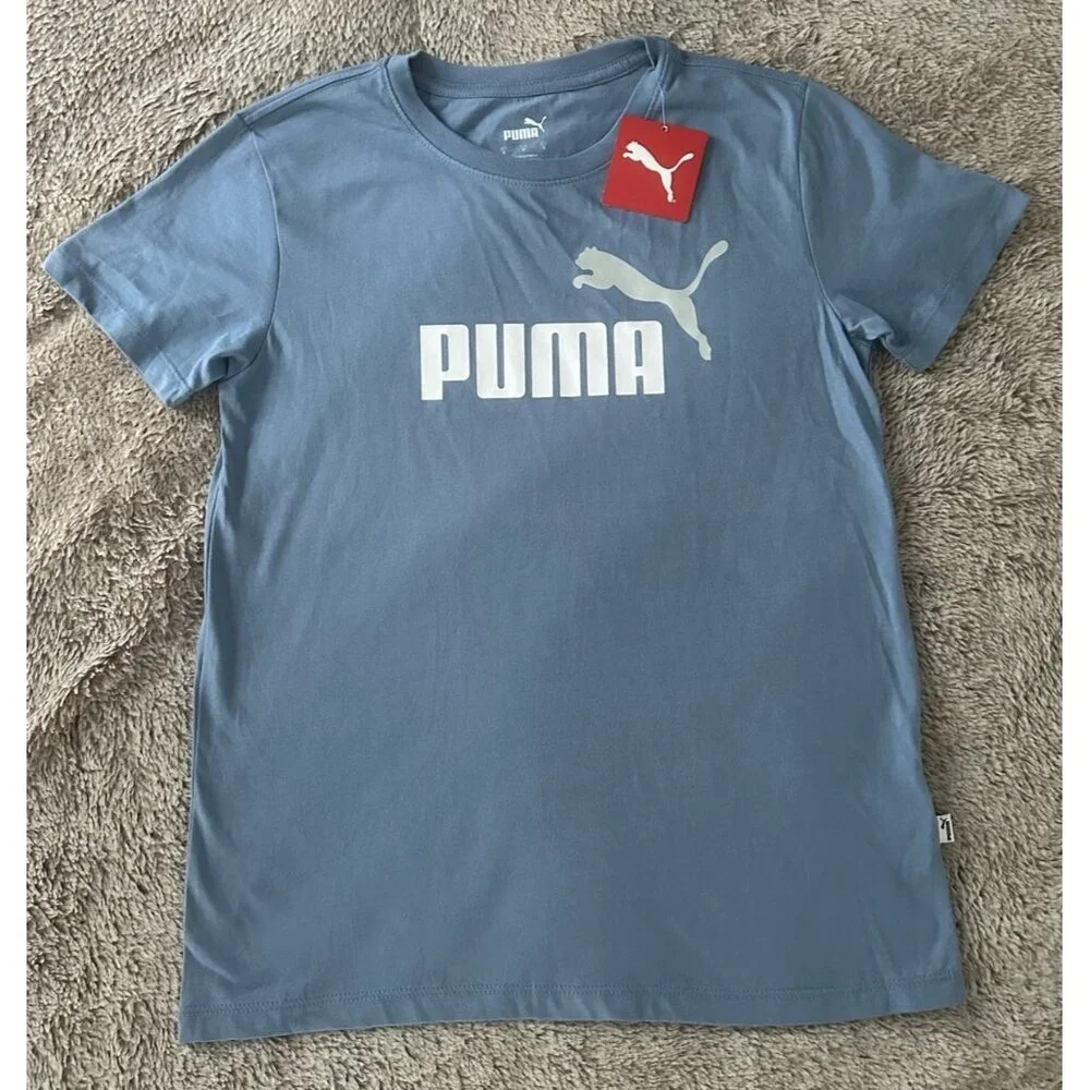 Puma Essential Logo Crew Neck Short Sleeve T-Shirt Women’s Blue Size S New - Picture 4 of 11